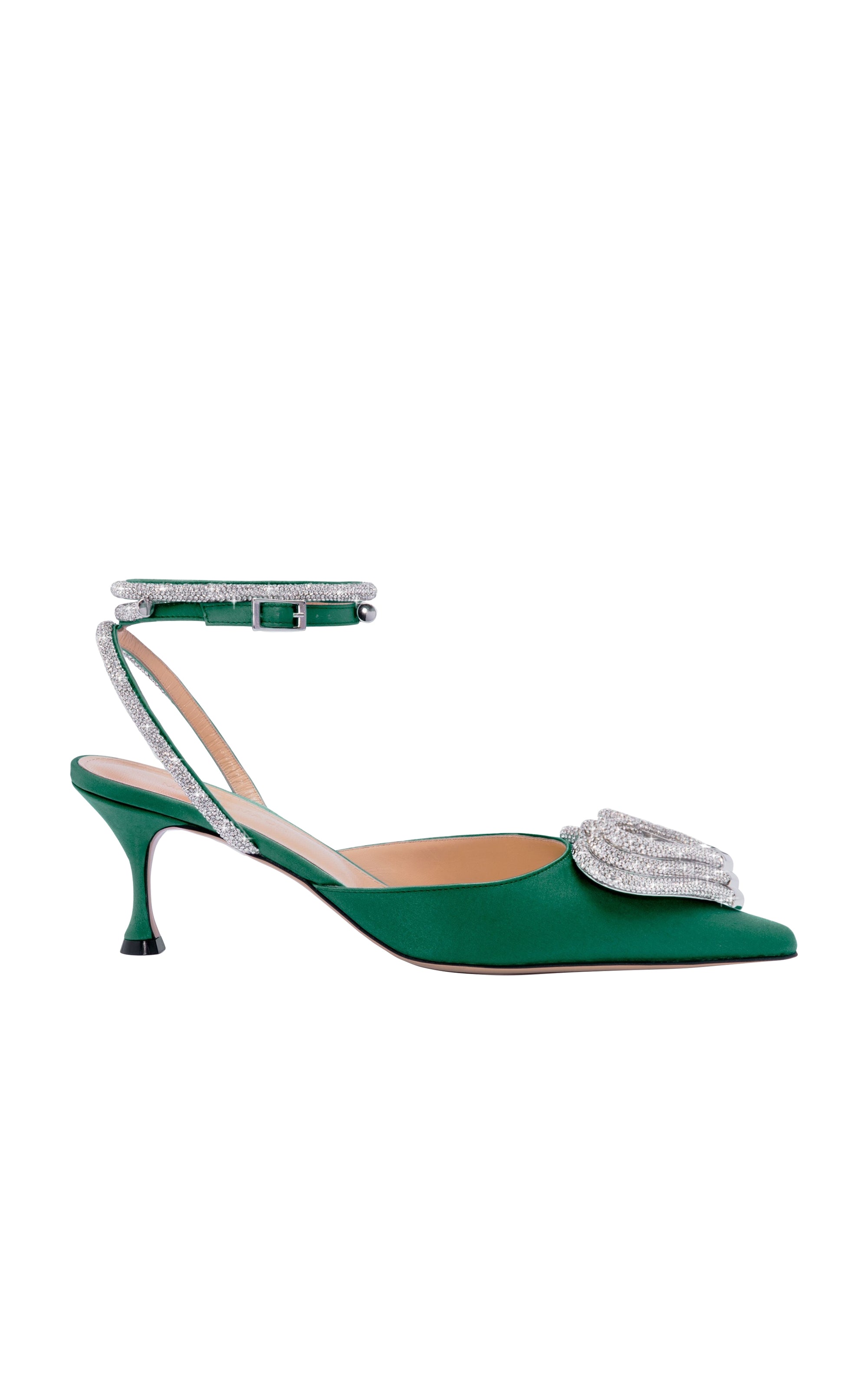 Triple Heart 65 strappy pumps in silk & strass - Emerald Green