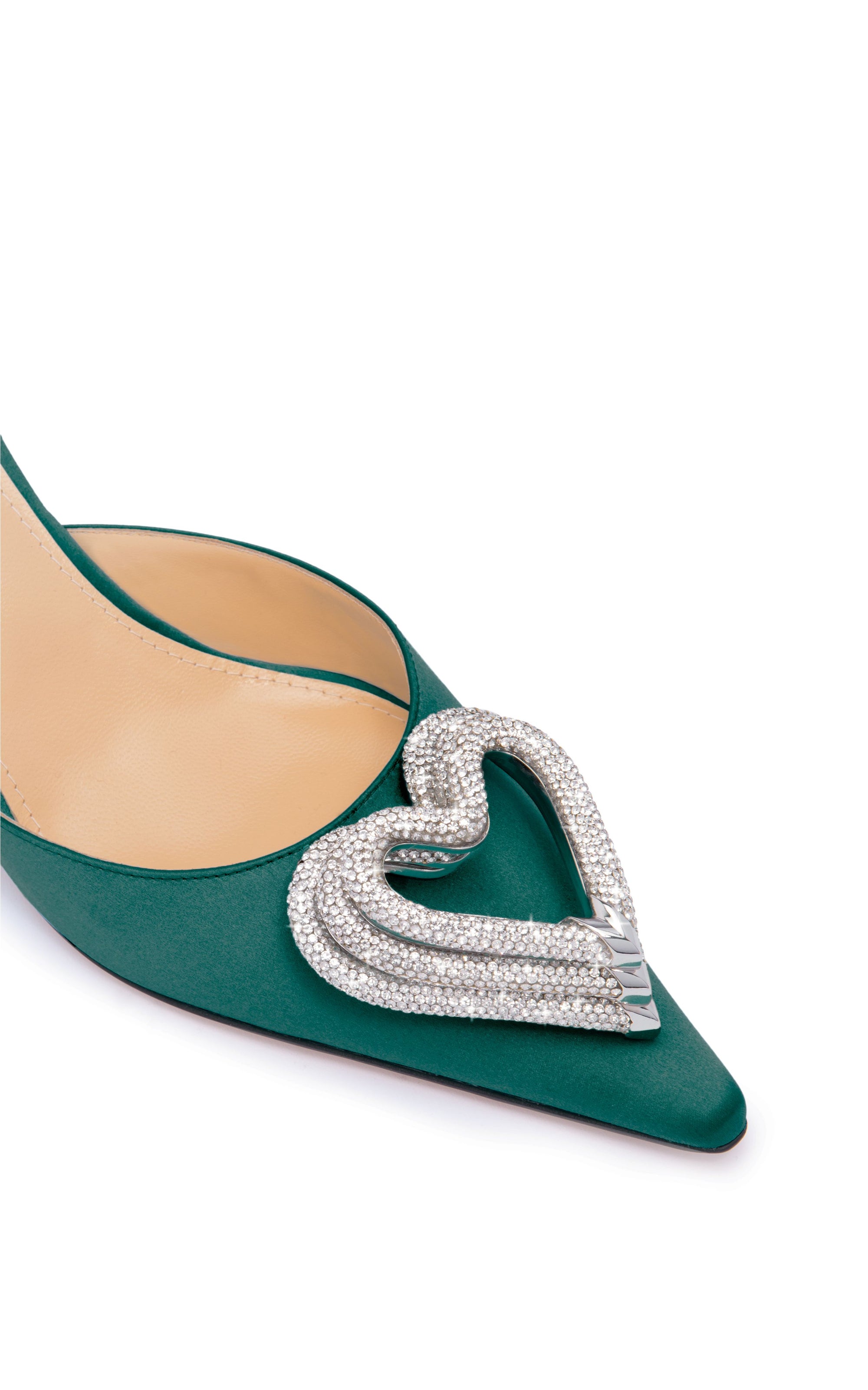 Triple Heart 65 strappy pumps in silk & strass - Emerald Green