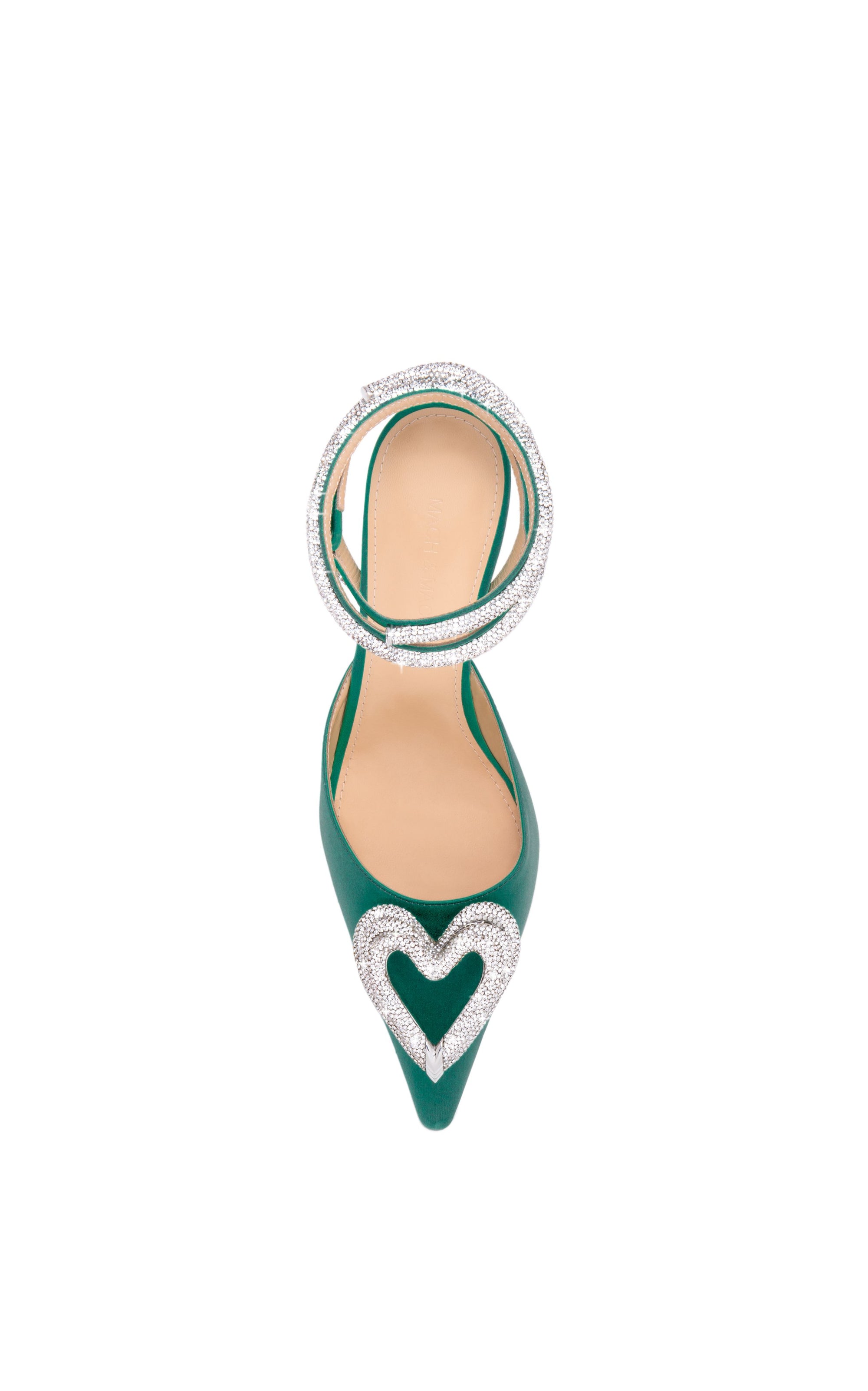 Triple Heart 65 strappy pumps in silk & strass - Emerald Green
