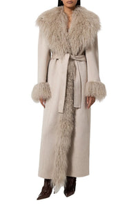 Manteau long à col en laine- White