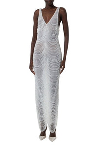 Robe longue à cristaux pendants - White