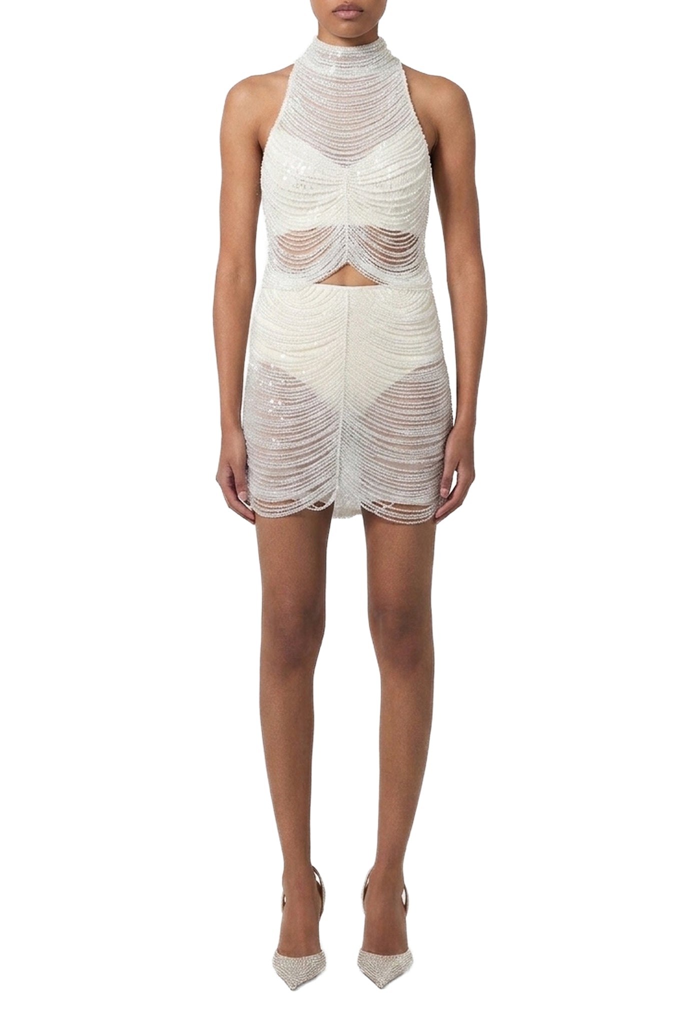 WHITE // GONNA PERLINE/BEADED SKIRT