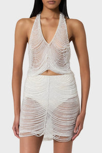 Top à cristaux pendants - White