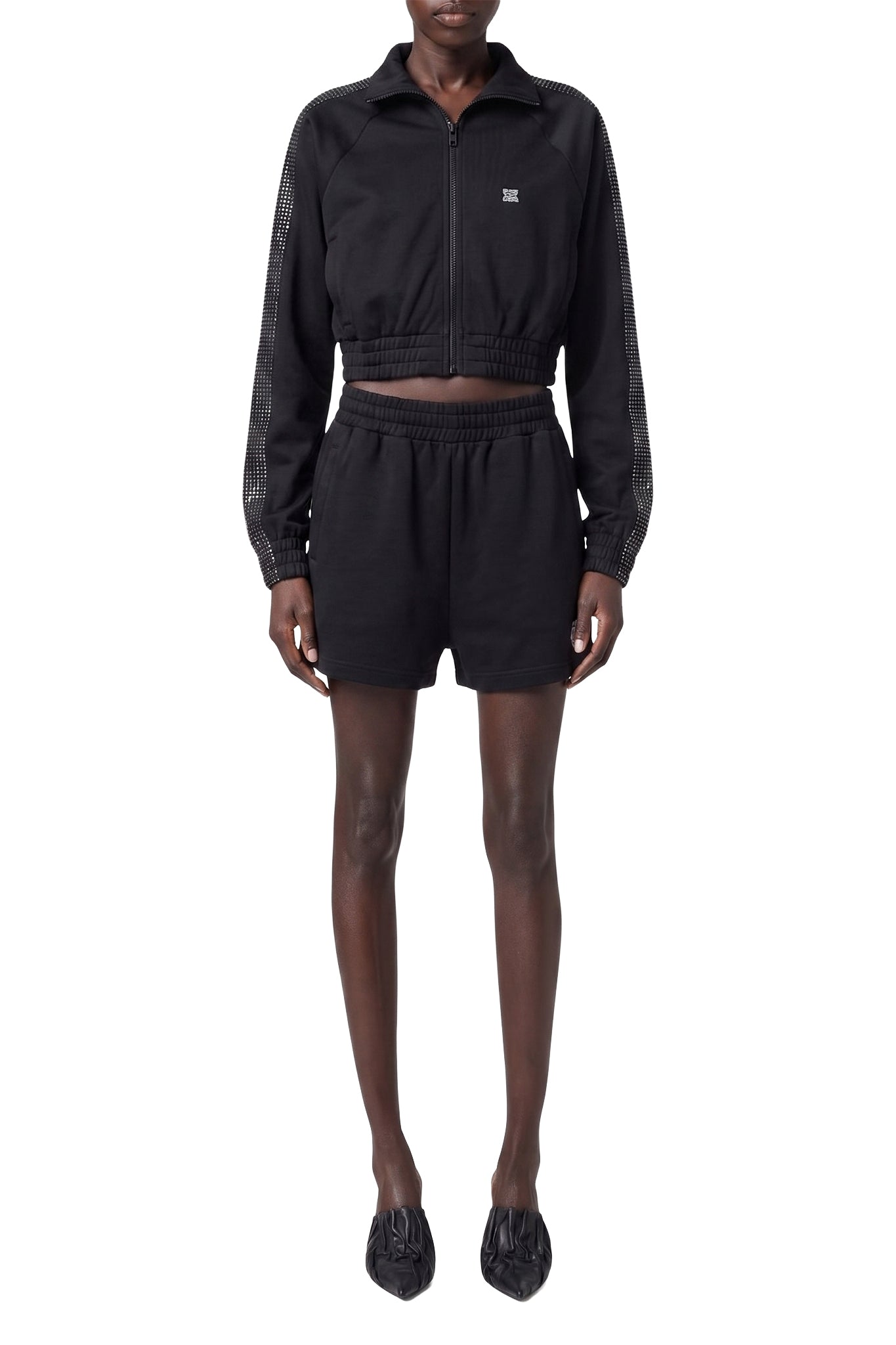 RECOLO BLACK /// Sweat court à capuche à bandes de cristaux - Black
