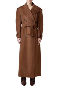 Trenchcoat à strass en laine mélangée - Dark Brown