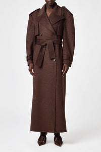 Trenchcoat à strass en laine mélangée - Dark Brown
