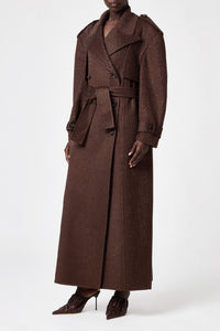 Trenchcoat à strass en laine mélangée - Dark Brown