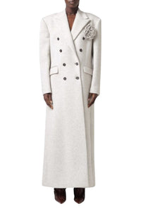 Manteau croisé à broche décorative - Beige