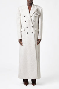 Manteau croisé à broche décorative - Beige