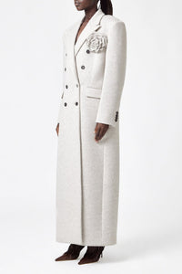 Manteau croisé à broche décorative - Beige