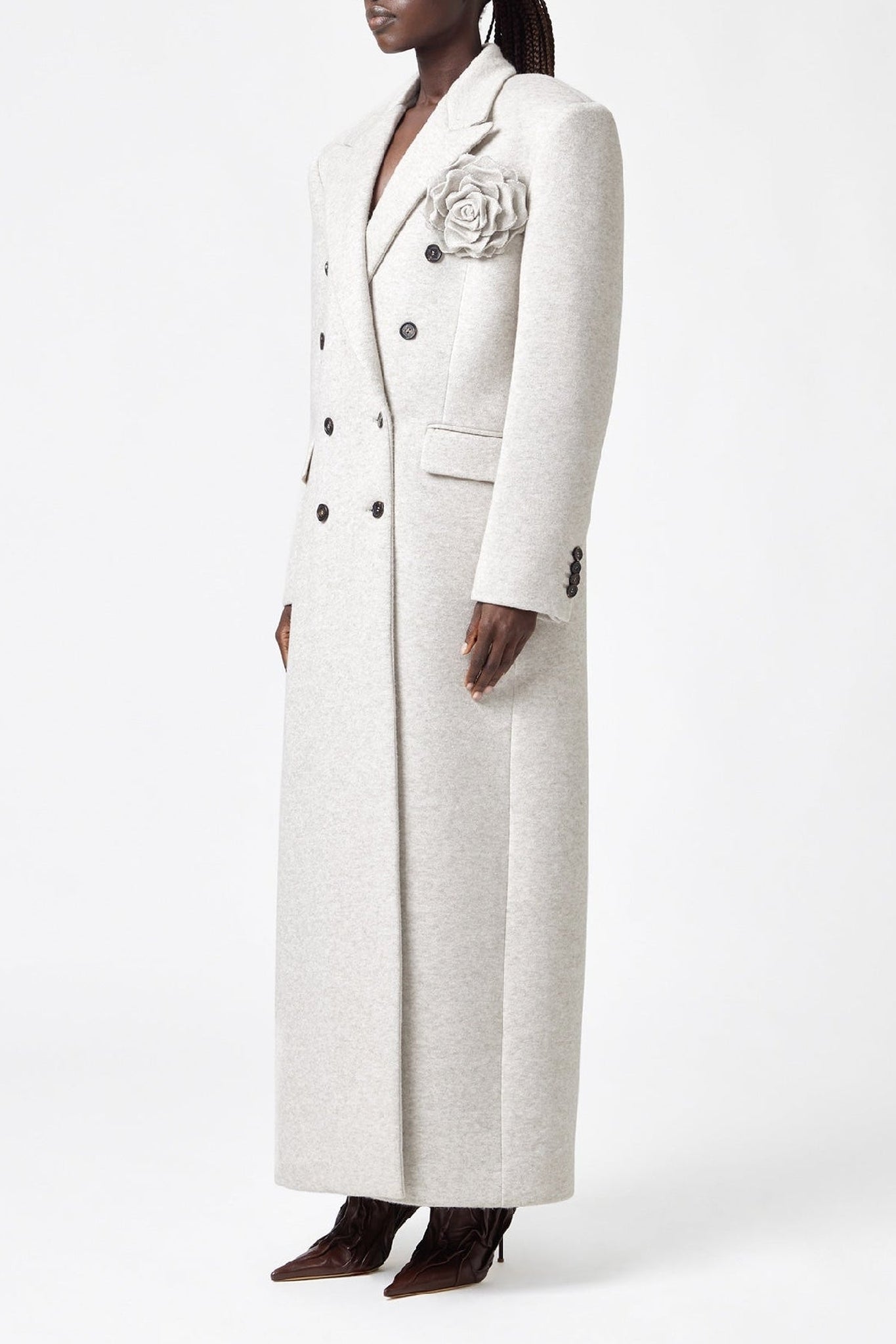 Manteau croisé à broche décorative - Beige
