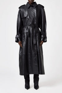 Trenchcoat ceinturé en cuir - Black