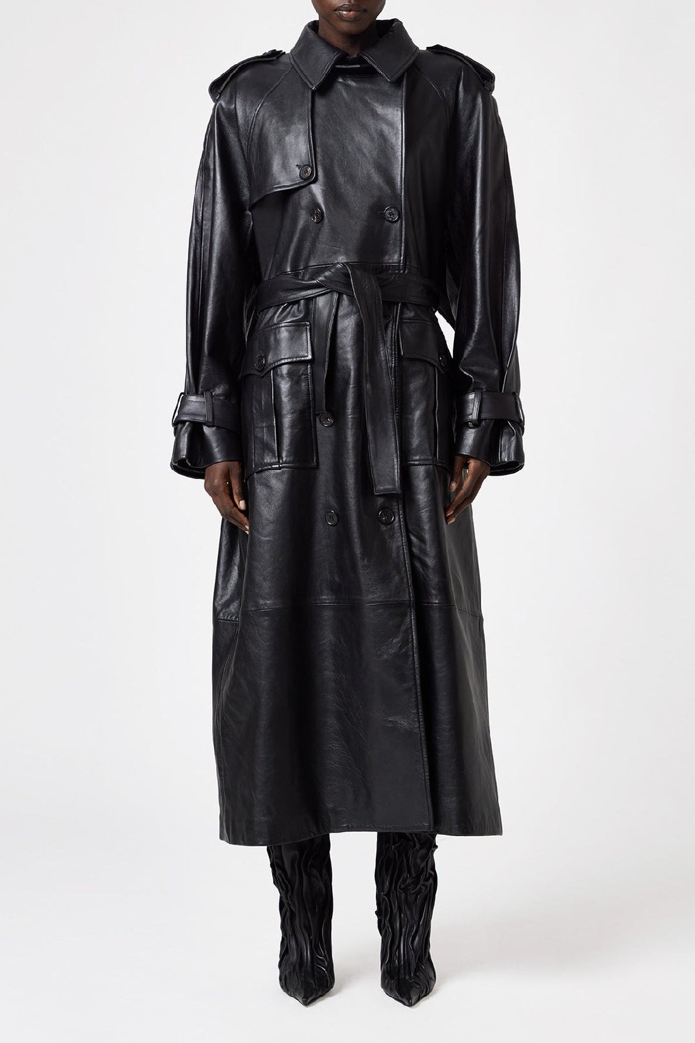 Trenchcoat ceinturé en cuir - Black