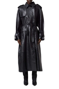 Trenchcoat ceinturé en cuir - Black