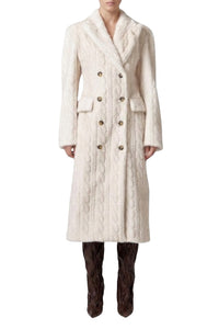 Manteau long en maille torsadée - Off White