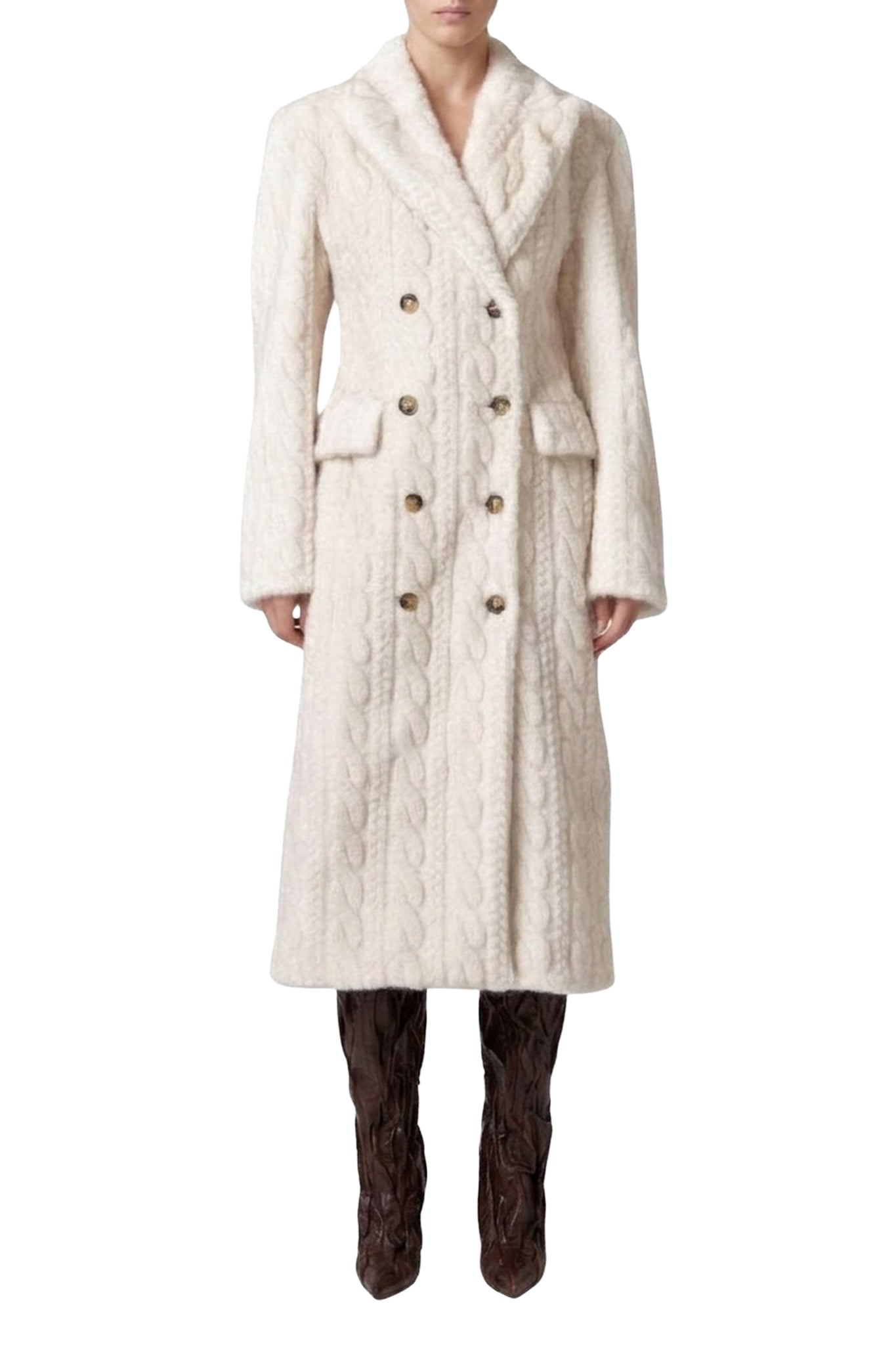 Manteau long en maille torsadée - Off White
