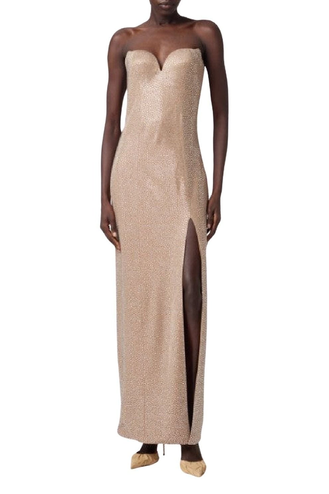 Robe midi à cristaux - Beige