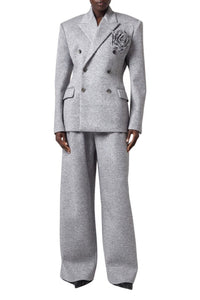 Blazer croisé à broche décorative - Grey