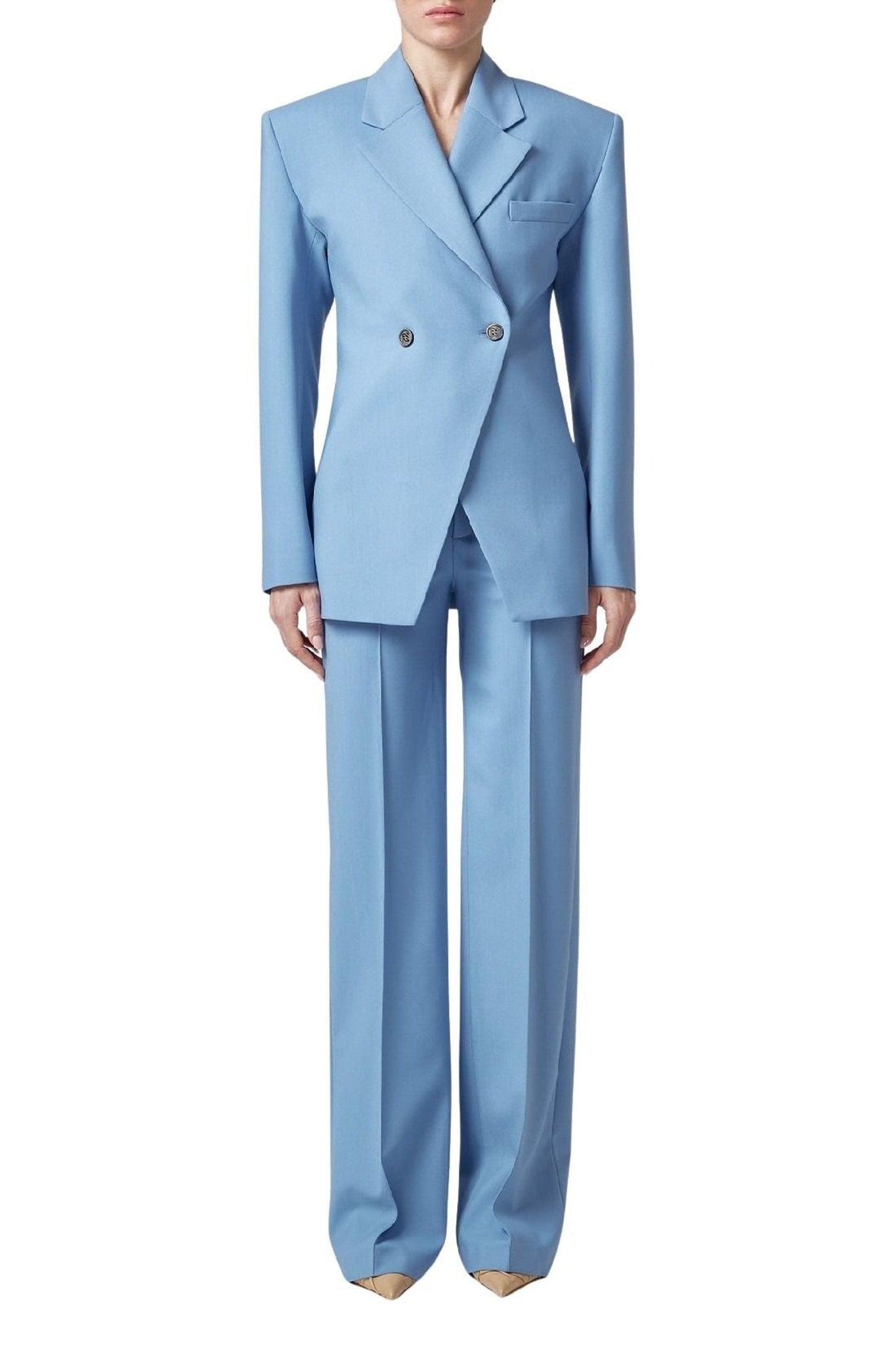Veste ajustée croisé en laine - Sky Blue