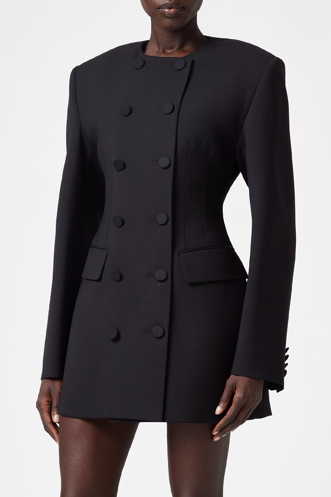 Robe blazer ajustée croisé en laine - Black