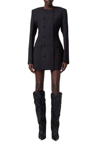 Robe blazer ajustée croisé en laine - Black