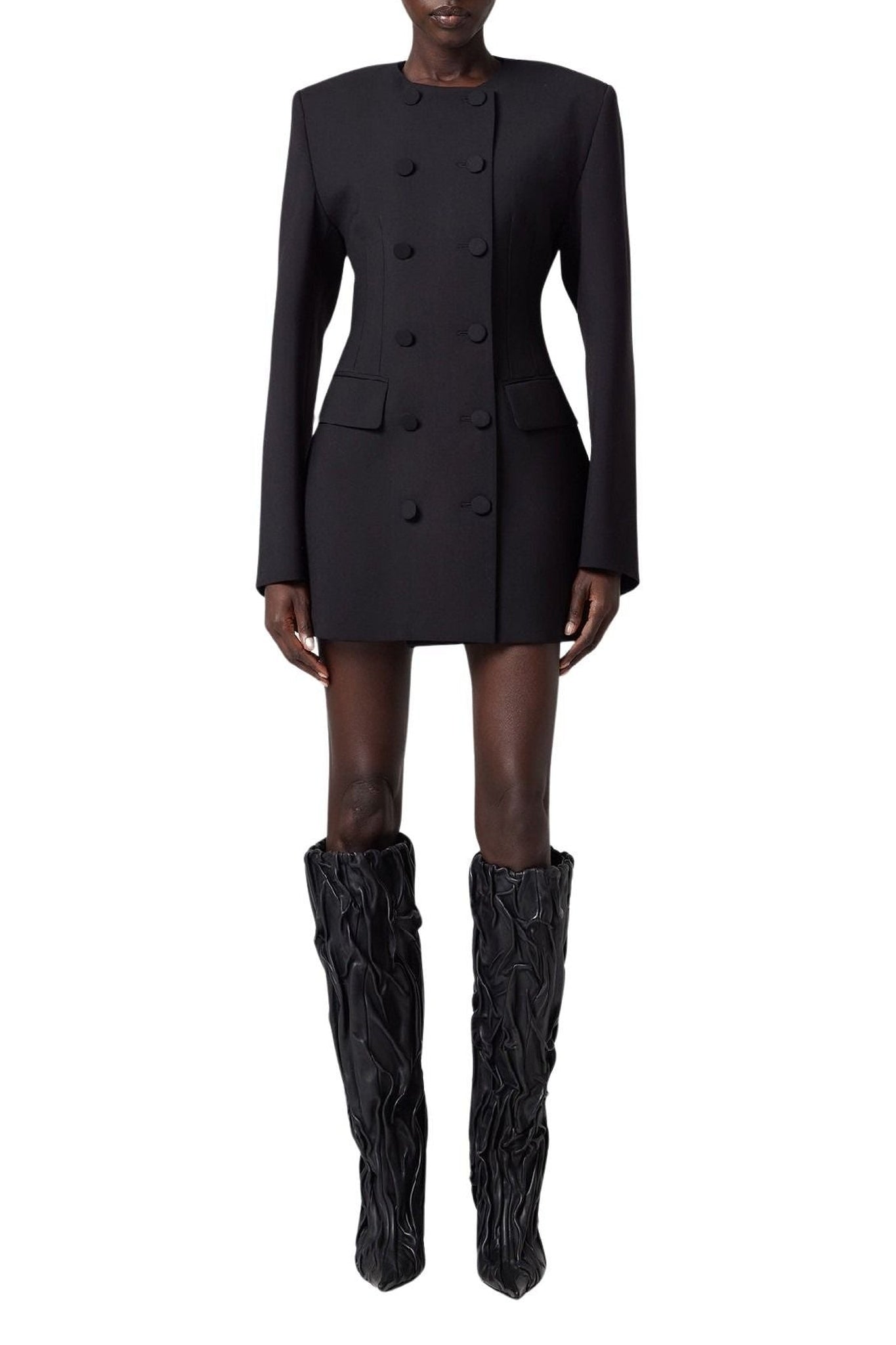 Robe blazer ajustée croisé en laine - Black