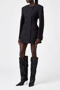 Robe blazer ajustée croisé en laine - Black