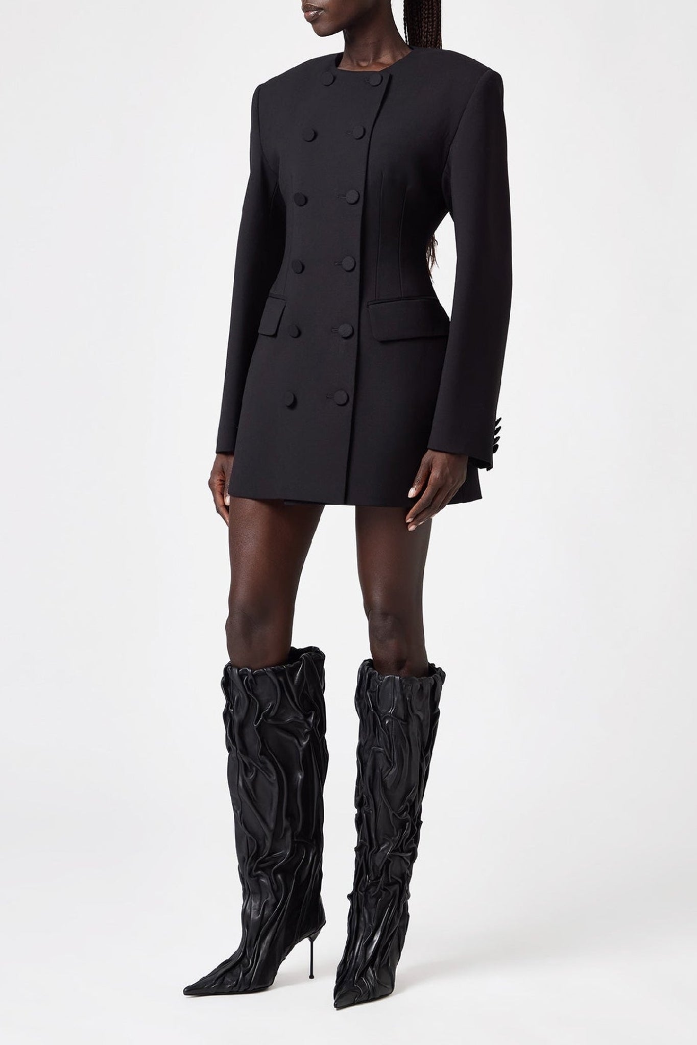 Robe blazer ajustée croisé en laine - Black