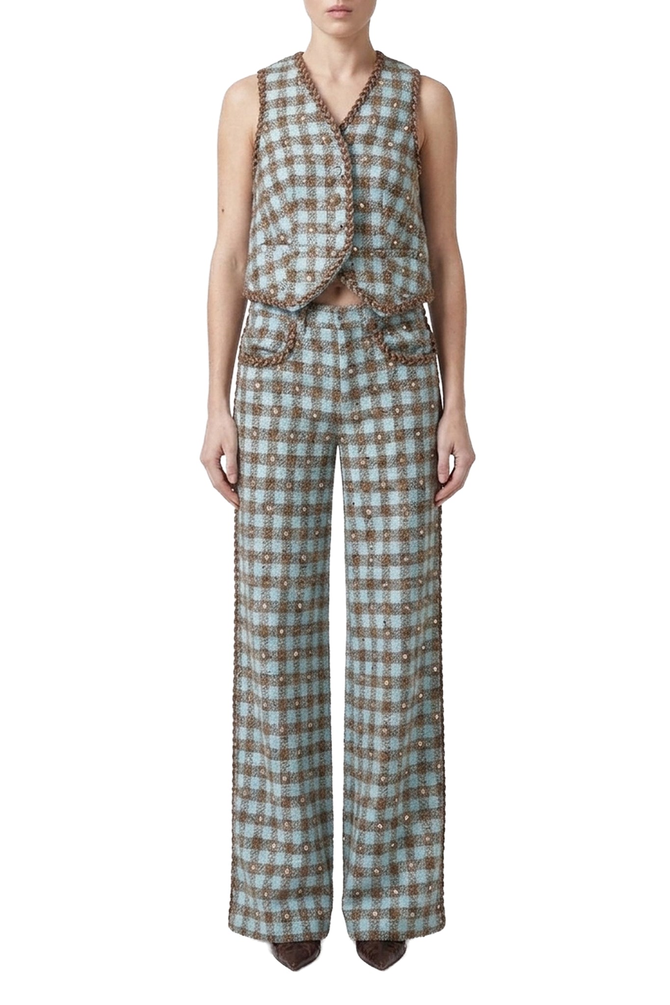 Pantalon large à carreaux - Sky Blue