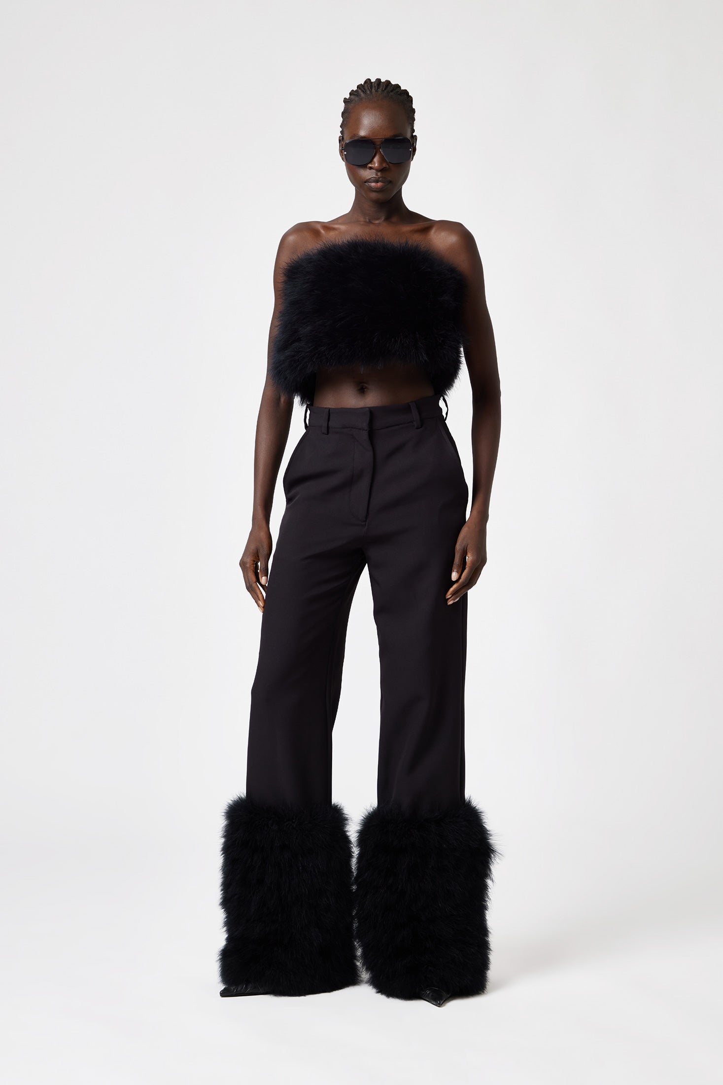 BLACK // PANTALONE CON PIUME/FEATHER PANTS