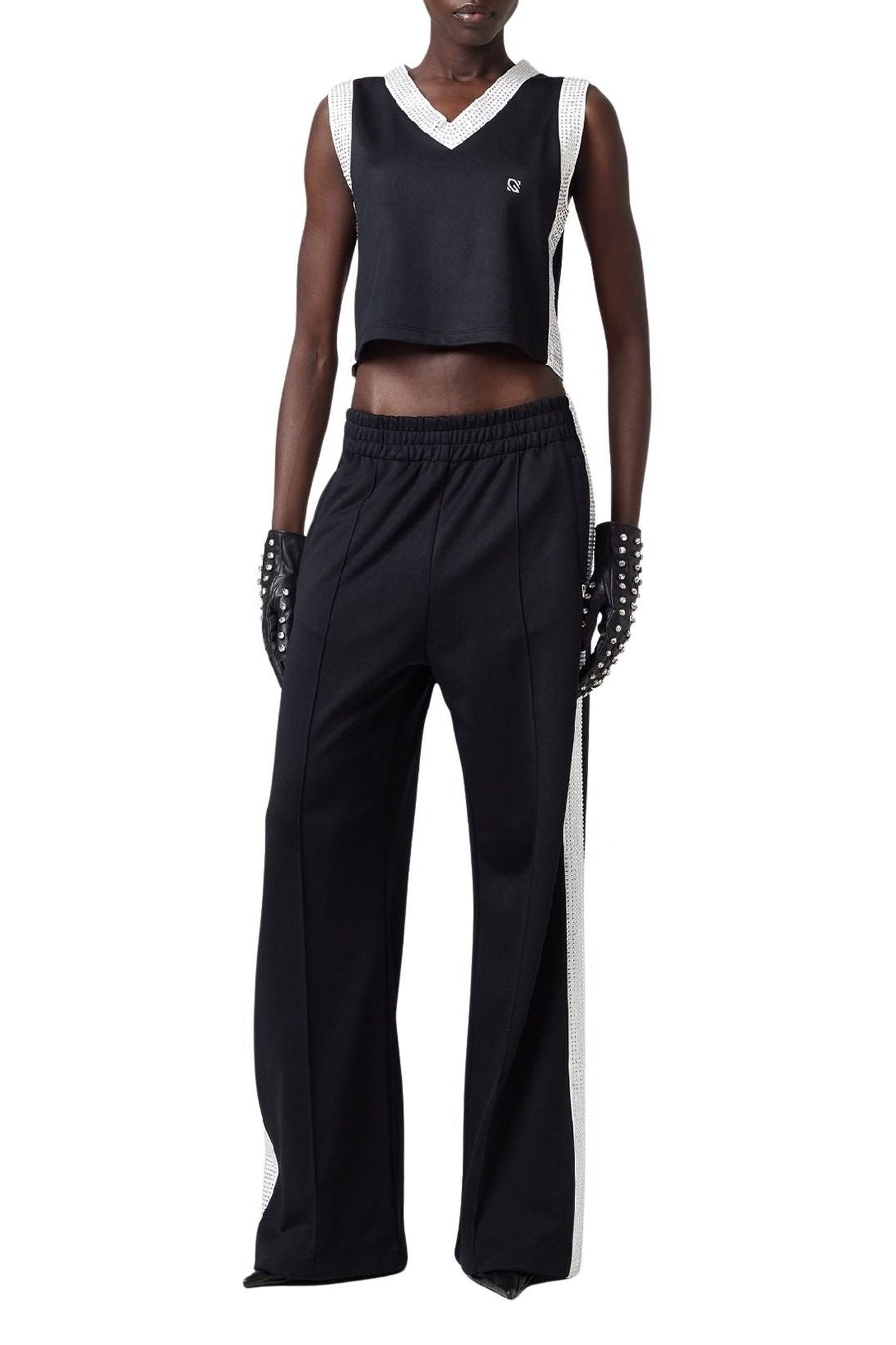 Pantalon à bandes de cristaux - Black