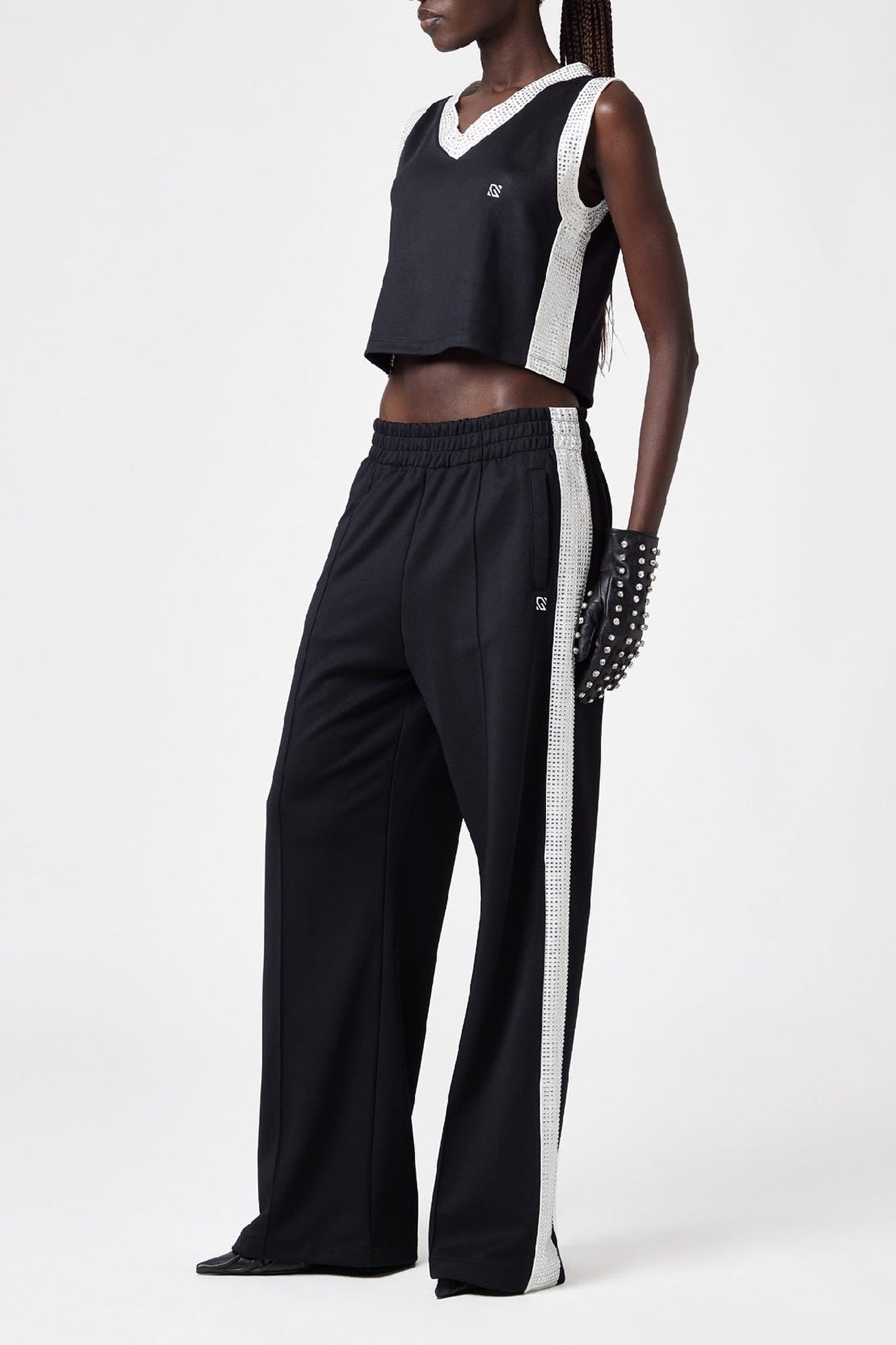 Pantalon à bandes de cristaux - Black