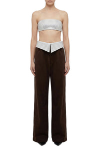 Pantalon large à revers strassé - Brown
