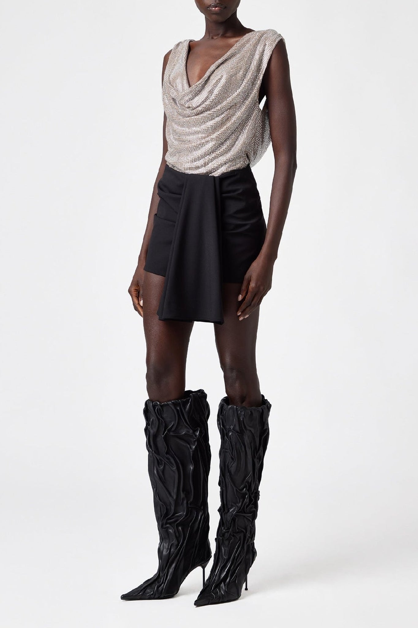 Short drapé en laine - Black