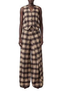 Gilet à carreaux en laine - Brown