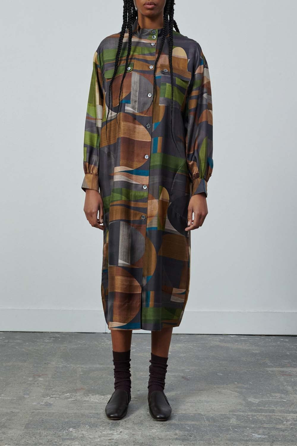 VERT/MARRON ROBE CHAINE & TRAME VEDA