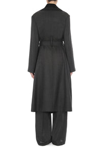Manteau long ceinturé avec col en laine - Fantasy Grey