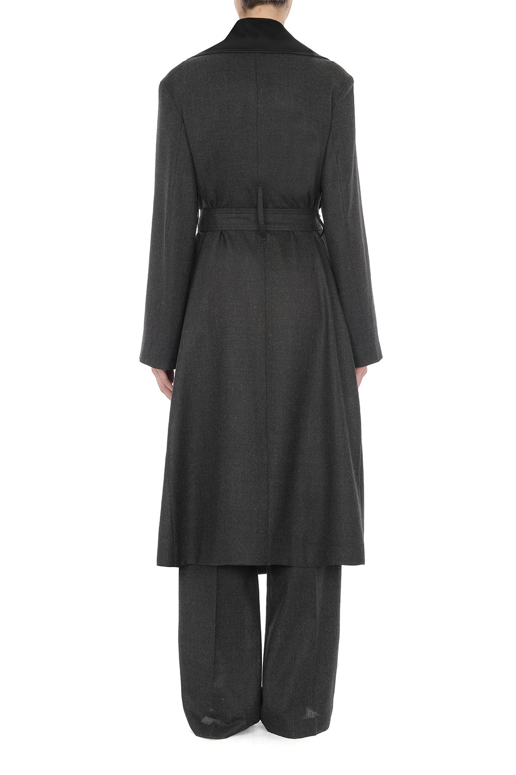 Manteau long ceinturé avec col en laine - Fantasy Grey
