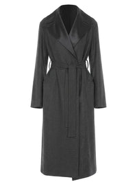 Manteau long ceinturé avec col en laine - Fantasy Grey