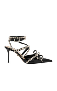 Patent leather and pearl 85 strap court shoes - Black