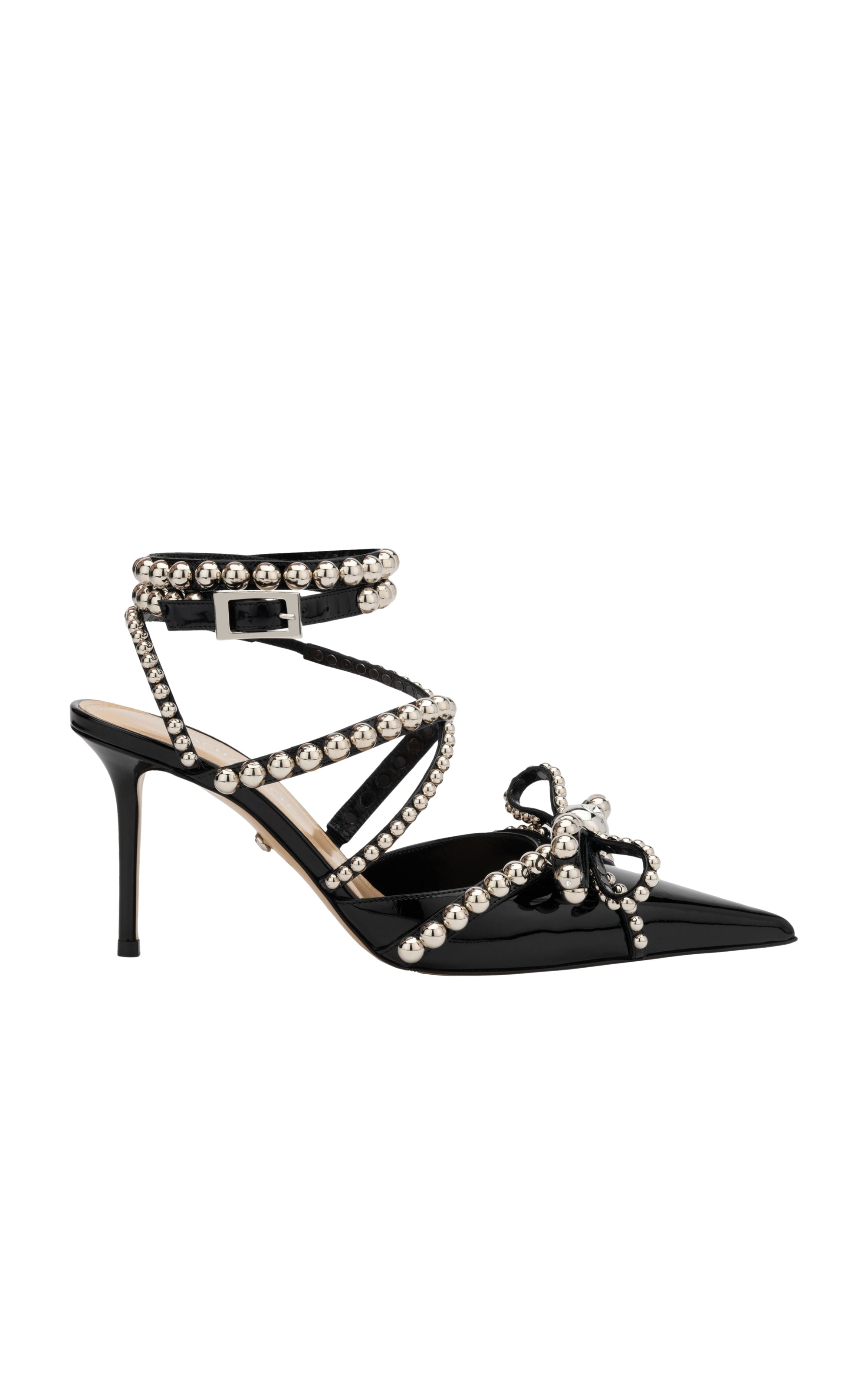 Patent leather and pearl 85 strap court shoes - Black