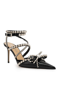 Patent leather and pearl 85 strap court shoes - Black
