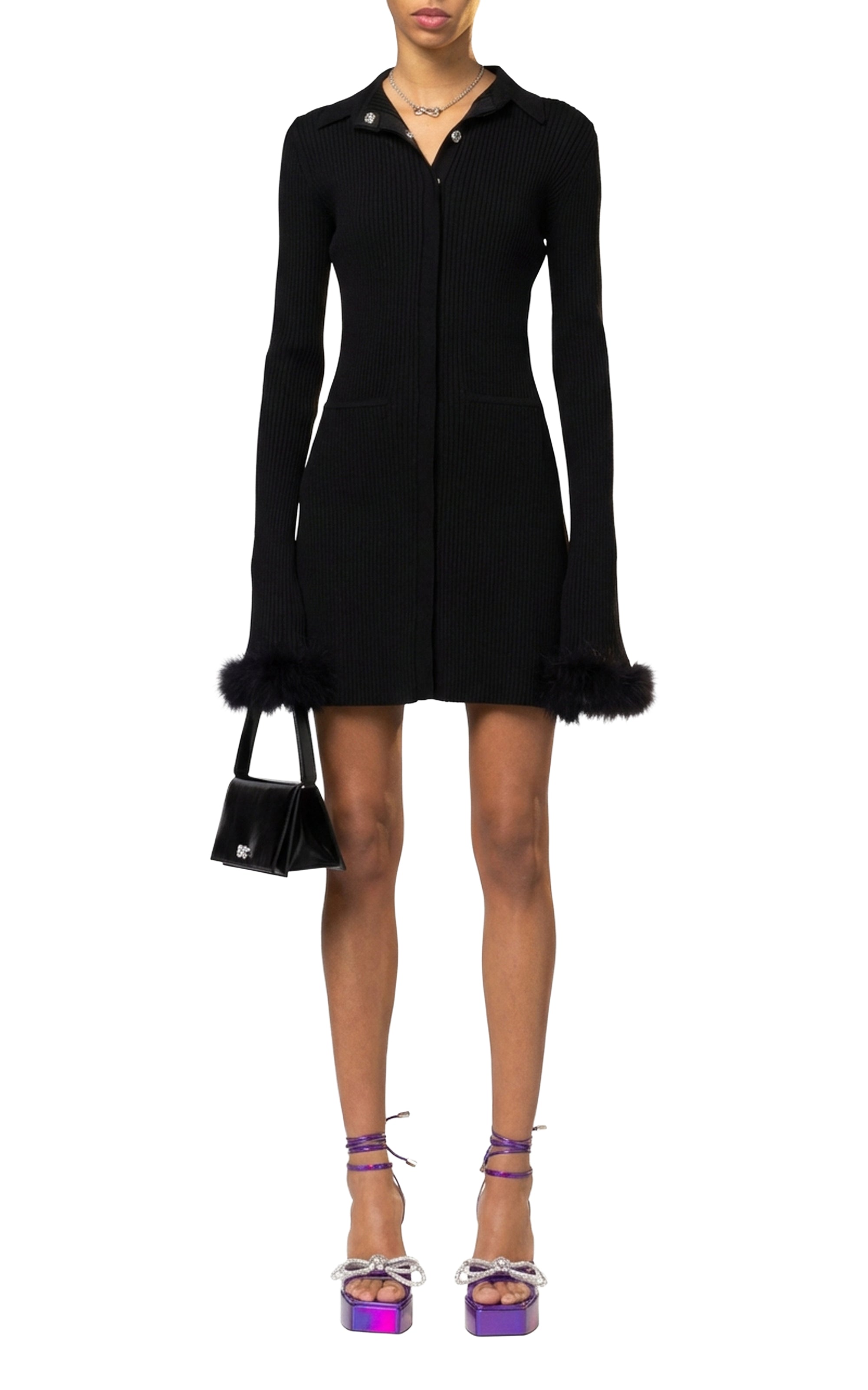 Feathered short dress - Black