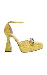Escarpins à plateforme Double Bow 140 à strass - Pale Yellow