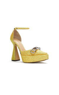 Escarpins à plateforme Double Bow 140 à strass - Pale Yellow