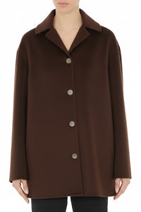 Manteau en laine à boutonnage simple - Brown