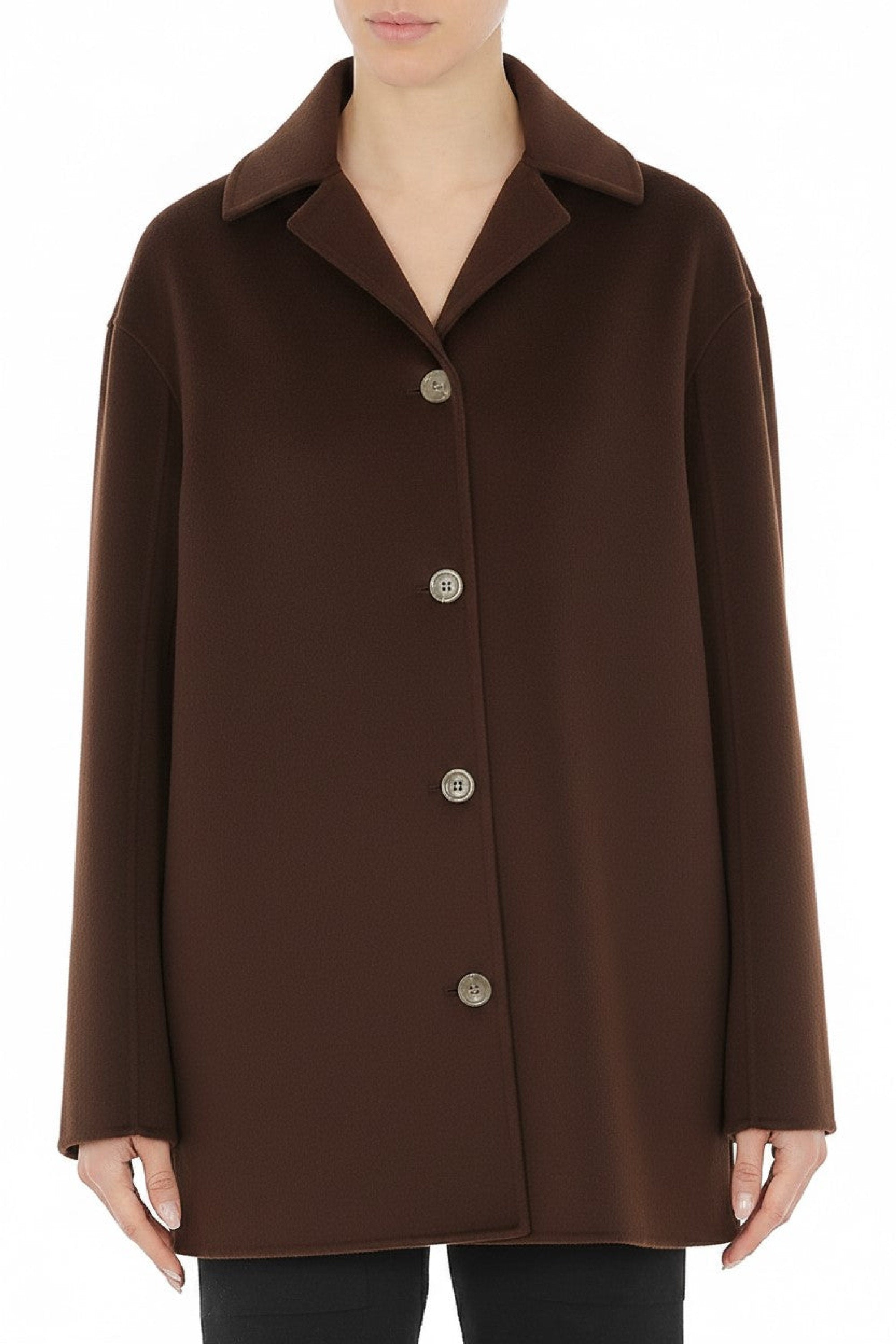 Manteau en laine à boutonnage simple - Brown