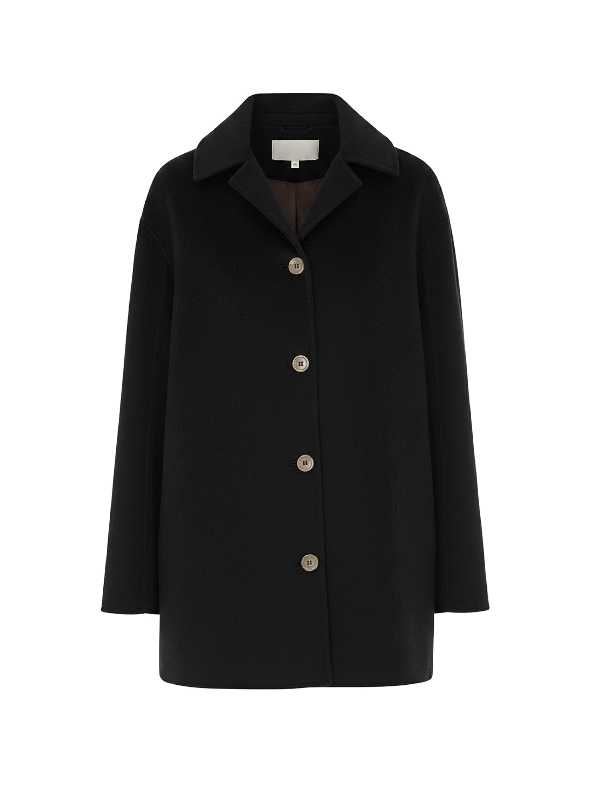 Manteau en laine à boutonnage simple - Black