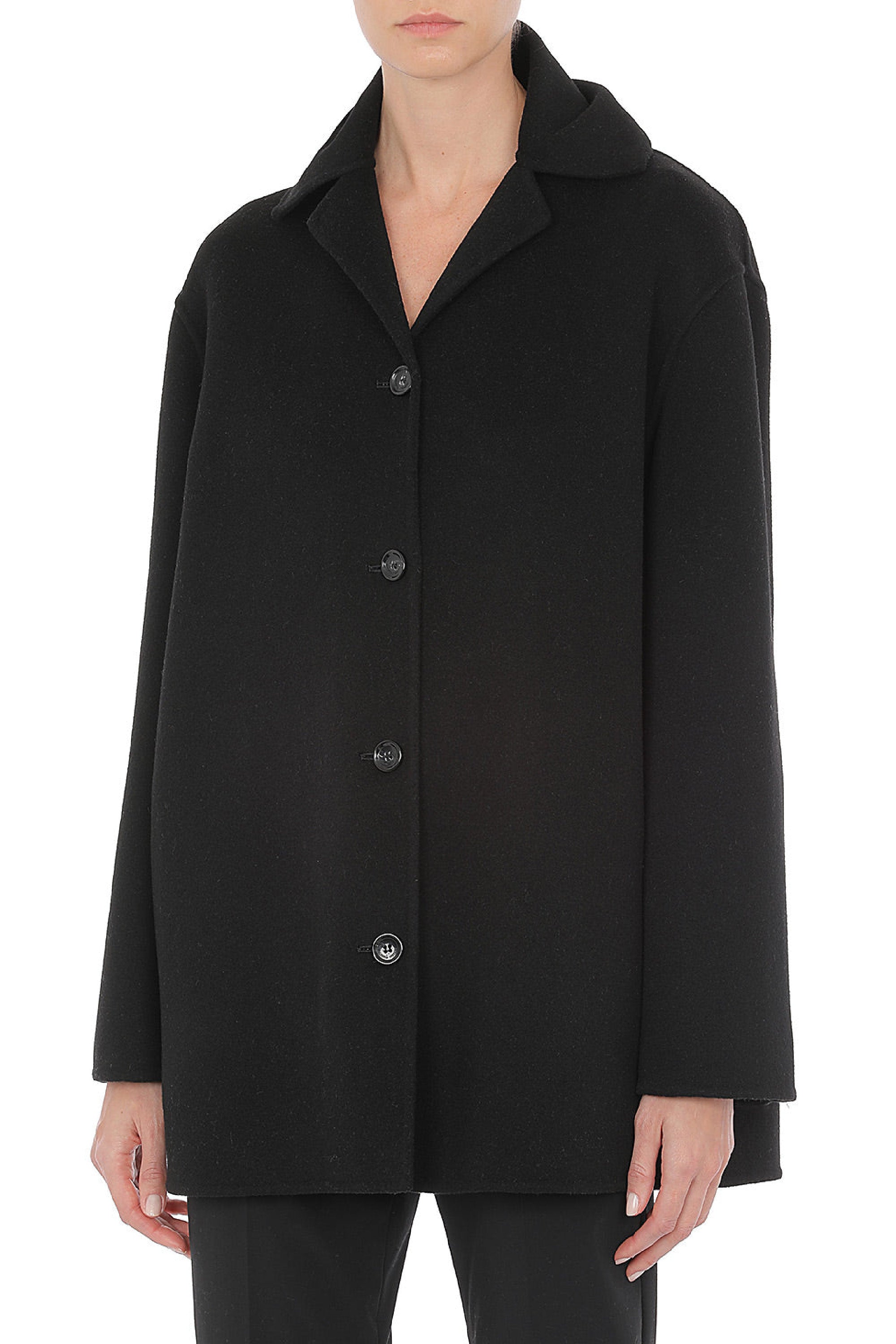 Manteau en laine à boutonnage simple - Black