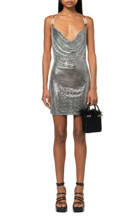 Short bow dress with rhinestones - Silver